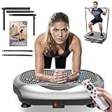 Natini Vibration Plate Exercise Machine - Whole Body Workout Vibration Platform Lymphatic Drainage Machine for Weight Loss Home Fitness W/Pilates Bar Resistance Bands Remote - Silver