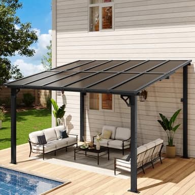 Aoxun 10' x 12' Gazebo for Patio, Gazebo Pergola with Sloped Roof, Large Wall-Mounted Heavy Duty Awnings, for Backyard, Deck, Patio