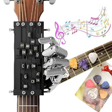 Guitar Chord Presser, Guitar Aid Chords Trainer, Guitar Assisted Tool Chord Learning System with Guitar Char, Guitar Starter Practice Tool for Beginners (1 set +Guitar Pick)