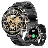 Smart Watch for Men Answer/Make Call for Android iPhone, 1.43" AMOLED HD Screen Mens Luxury Watch, 400mAh Heavy Duty Smartwatch Heart Rate Blood Oxygen Blood Pressure Sleep Monitor Pedometer, 2 Straps