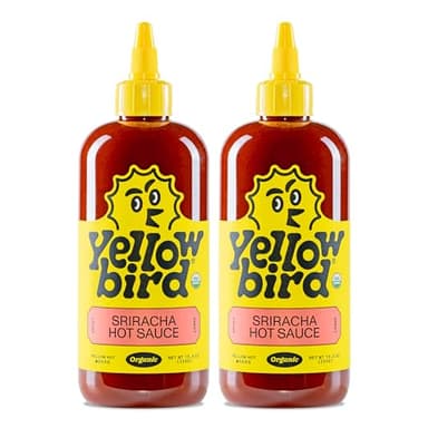 Yellowbird® Organic Sriracha Hot Sauce 19.6 oz. Tabletop Size (Mellow Hot | 2 Bottles | Made w/ Organic Garlic, Dates, & Lime)