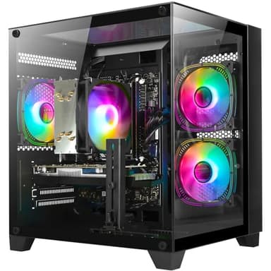 WIWB Gaming PC Desktop Computer - Ryzen 5 5500, Radeon RX 6500XT 4GB, 16GB DDR4 RAM, 1TB NVME SSD, Prebuilt Tower Computer (Black)