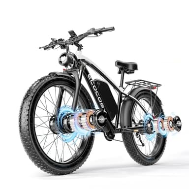 (G7-Silver- 52V 32Ah with Handlebar Riser) 5000W Peak Dual Motor Electric Bike for Adults, 40-45MPH 80Miles, Hydraulic Disc Brake Bicycle, 26" Fat Tire Offroad Mountain Ebike, Pedal Assist E-Bike