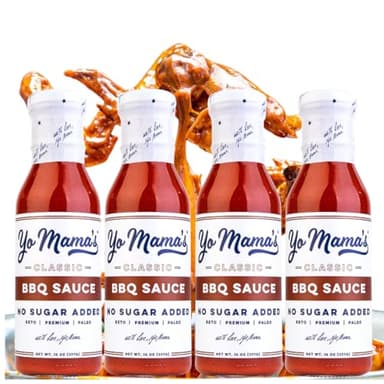 Yo Mama's Foods Keto Barbecue BBQ Sauce – (Pack of 4) - No Sugar Added, Low Carb, Vegan, Gluten Free, Paleo Friendly, and Made with Whole Non-GMO Tomatoes!