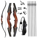 TOPARCHERY Archery 60" Takedown Hunting Recurve Bow and Arrow Set for Adults Practice Competition Longbow Kit with 6pcs Fiberglass Arrows Right Hand Black (50.00)