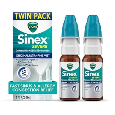 Vicks Sinex Severe Allergy & Sinus Nasal Spray, Original Ultra Fine Mist, Decongestant Relief from Nasal Congestion, Sinus Pressure Relief, 265 Sprays (2 Count)