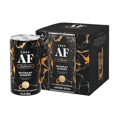 Free AF Drinks Non-Alcoholic Whiskey Ginger | Alcohol Alternative Sparkling Cocktails with AFTERGLOW Botanical Warmth | Gluten-Free, Low-Calorie | 8.4 oz Cans (4-Pack)