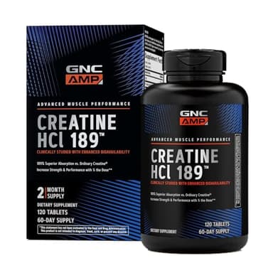 GNC AMP Creatine HCl 189 Pills, Clinically Proven Strength & Muscle Builder, Athletic Performance, Energy Production, Recovery Supplement, Fast Absorbing, Gluten Free Formula, 60 Servings