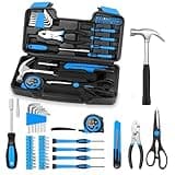 39 Piece Basic Home Tool Set Household Tool Set General Repair Small Hand Tool Kit in Toolbox Storage Case for Home Garage Office College Dormitory Use, Blue