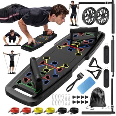 MQRW Push Up Board,Home Gym,Portable Exercise Equipment,Pilates Bar and 20 Fitness Accessories with Resistance Bands and Ab Roller Wheel,Full Body Workout at Home