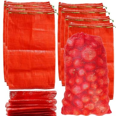 24 Pack 20'' x 14'' Mesh Onion Bags, Reusable Drawstring Fresh Produce Storage Bags for Onions, Vegetables, Potatoes, Citrus, Crawfish Firewood