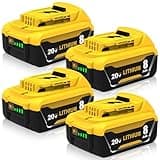 Ibanti Upgraded to 8000mAh Replacement for Dewalt 20V Max Battery Compatible with Dewalt 20V Batteries DCB208 DCB209 DCB207 DCB206 DCB204 DCB203 DCB201 DCB200 DCD/DCF/DCG Series Tools (4-Pack)