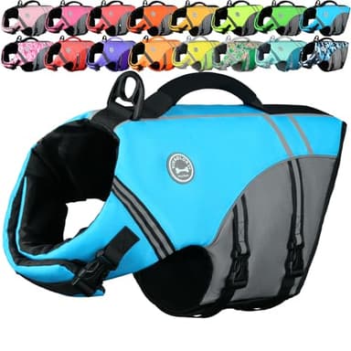 VIVAGLORY Sports Style Dog Life Vest, Dog Life Jacket for Swimming & Boating, Ripstop & Buoyancy for Puppy Doggy, Lifejacket with Handle, L, Blue