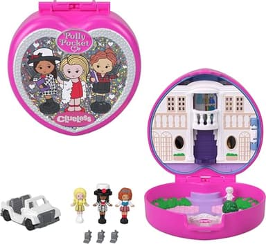 Polly Pocket x Clueless Collector Compact, Micro Dolls and Playset, 5 Themed Accessories Including Toy Car, Cher, Dionne, & Tai