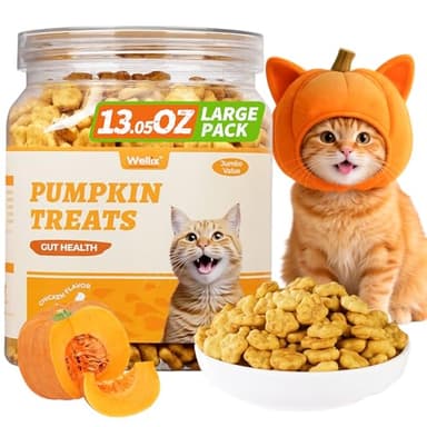 Wellix 13.05oz Healthy Cat Treats Pumpkin Flavor - Chicken Formula Stomach Sensitive Kitten Snacks for Digestive Support - Cat Constipation Relief Low Calorie Food Topper for Cats