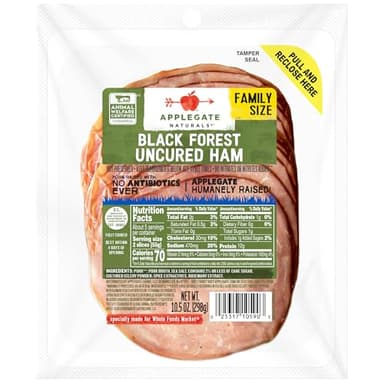 Applegate, Natural Uncured Black Forest Ham Family Size, 10.5oz