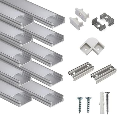 hunhun 10-Pack 3.3ft/1Meter U Shape LED Aluminum Channel System with Milky Cover, End Caps and Mounting Clips, Aluminum Profile for LED Strip Light Installations, Very Easy Installation