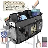 Walker Basket for Folding Walker with Flip-Down Walker Tray Reacher Cane Holder Strap Cup Holder | Basket for Walker Bags for Folding Walker with Wheels, Walker Accessories for Walker Rollator (GRAY)