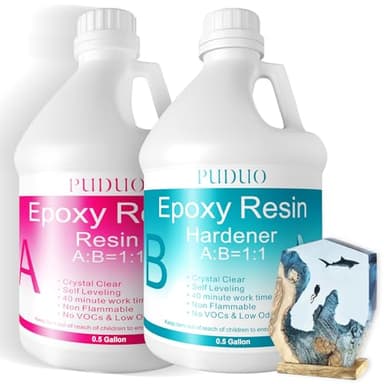 Epoxy Resin Crystal Clear Art 1 Gallon with Pump Kit for Coating, Casting, Art, Jewelry, Tabletop, Bar Top, Live Edge Tables, Fast Curing 2 Part Epoxy Kit（0.5Gal Resin and 0.5Gal Hardener）