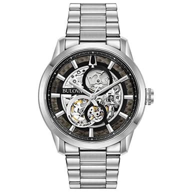 Bulova Men's Classic Sutton Stainless Steel Automatic Watch, Skeleton Dial Style: 96A208
