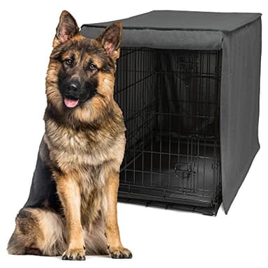 Friends Forever Metal Dog Crate Cover 48 inch w/Light Blocking Protective Curtain, Dog Cage Cover w/Roller Shades, Machine Washable, Trucker Black