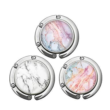 BOTRINUO Foldable Purse Hook for Table, 3-Pack Handbag Storage Folding Decor Table Hook, Women's Bag Hanger Holder (Marble A&B&C)