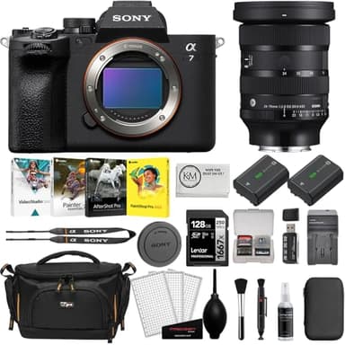 Sony a7 IV Mirrorless Digital Camera with Sigma 24-70mm Lens with Extra NP-FZ100 Battery + 128GB SD Card + Photo Software + Camera Bag + Cleaning Kit + Battery & Charger Bundle
