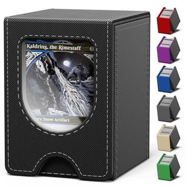 banloga Card Deck Box for MTG Commander, Card Case Holds 100+ Double-Sleeved Cards, Magic Card Box Fits for TCG/PTCG/CCG Card with 2 Dividers (Black&Gray)