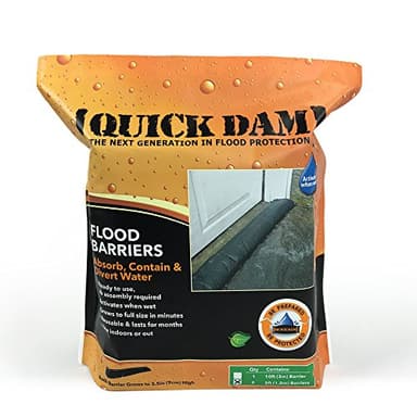 Quick Dam WUM-10 Absorbent Mats, White & QD610-1 Water-Activated Flood Barrier-1 Pack, Black & QD65-2 5' Barrier Water Flood Dam Bags, 2 Pack, Black