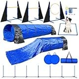 Dog Agility Course Backyard Set:JOPAVO Dog Agility Training Equipment for Dogs,2*118" Tunnel with Sandbags,2 Agility Hurdle,Weave Poles,Jump Ring and Pause Box– Fun Dog Obstacle Course &Park Equipment