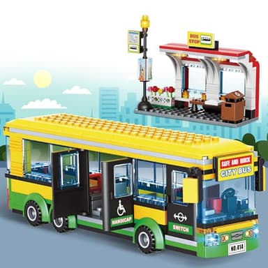 City Bus Building Blocks Set for Kids 6+, 386PCS Pushable Bus Toy with Station Platform, Realistic Doors & Seats, Compatible with Lego Bricks, STEM Educational Vehicle Model Gift for Boys Girls Adults