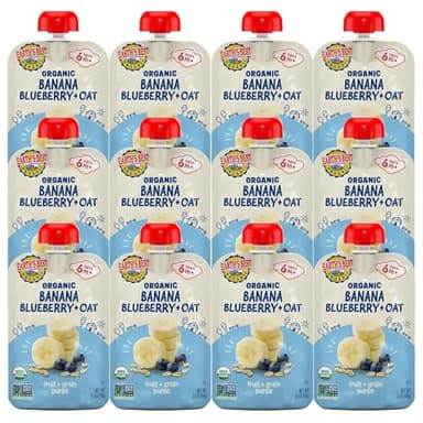 Earth's Best Organic Baby Food Pouches, Wholesome Breakfast Puree for Babies 6 Months and Older, Organic Banana Blueberry and Oat Puree, 3.5 oz Resealable Pouch (Pack of 12)