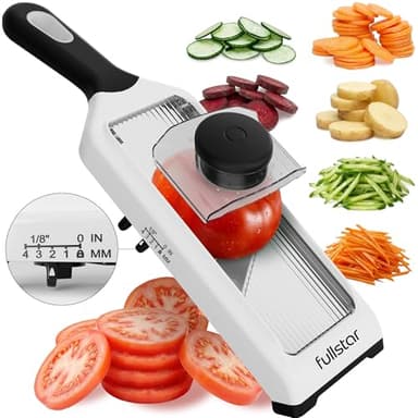 Fullstar 2-in-1 Handheld Mandoline Slicer for Kitchen - 4 Thickness Settings Vegetable Food Onion Slicer, Julienne Blade, Stainless Steel Guard, Easy to Use, Sharp Blades, Veggie Slicer & Fruit Cutter
