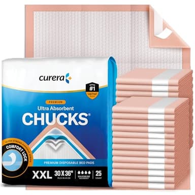 Chucks® Premium Disposable Underpads 30”x36” Ultra Thick Super Absorbent Chux Incontinence Bed Pads Disposable Adult with Adhesive Tape, Extra Large Pee Pads, Pet Training Pads 30x36 [25-Pack]