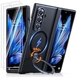 TORRAS 360° Spin Magnetic Stand for Galaxy Z Fold 7 Case, [MIL-Grade Hinge Protection] [Fit for Magsafe] [360° Kickstand & Ring Holder], Armor Hard Slim Case for Samsung Galaxy Z Fold 7, Black
