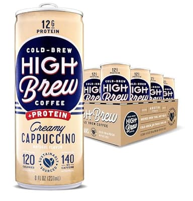 HIGH Brew Coffee Cold Brew Coffee + Protein, Creamy Cappuccino, 8 Oz Can, 12/pack