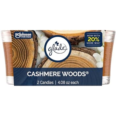 Glade 1-Wick Scented Candle Jar, Cashmere Woods, Air Freshener Infused with Essential Oils, 4.08 Oz, 2 Count