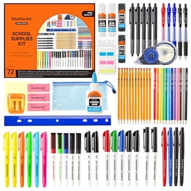 Shuttle Art 71 Pack School Supplies Kit, Back to School Supplies for Teachers, Middle High Schools, College School Supply with Highlighters, Pencils, Gel Pens, Dry Erase Markers, Felt Tip Pens, Glue