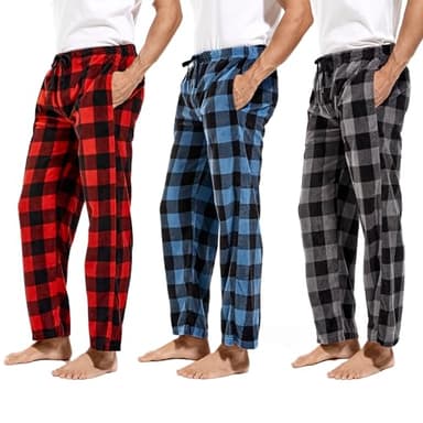 DG Hill Mens PJ Bottoms Fleece - Lounge Pants Sleepwear Plaid PJs - Pajama Pants with Pockets Microfleece for Winter