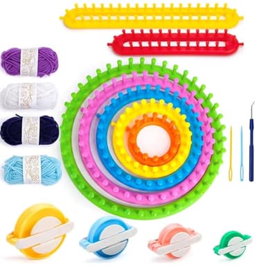 VGOODALL Round Knitting Looms Set, Set of 18PCS Supplies with Hook Needle, Pompom Maker and Yarn, for Knitting Beginners