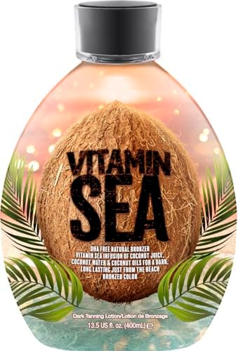 Vitamin Sea Natural Bronzer Tanning Lotion with Coconut Oil, DHA-Free for Sensitive Skin, Streak-Free Bronzing Accelerator 13.5oz - Safe for Indoor Tanning Beds