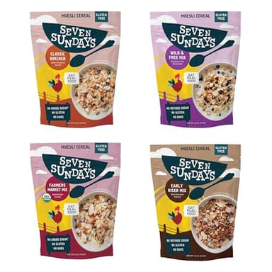 Seven Sundays Muesli Cereal Variety Pack - 4 Count, 12 Oz Bag - Certified Gluten Free Muesli - Non GMO, No Refined Sugar and Kosher
