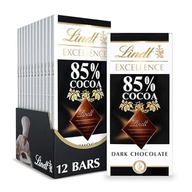 Lindt EXCELLENCE 85% Cocoa Dark Chocolate Candy Bar, Dark Chocolate Candy, 3.5 oz. Bar (Pack of 12)