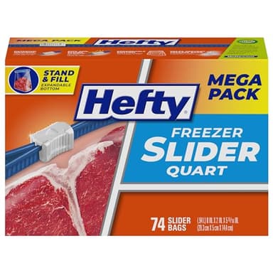 Hefty Slider Freezer Kitchen Storage Bags, Quart Size, 74 Count