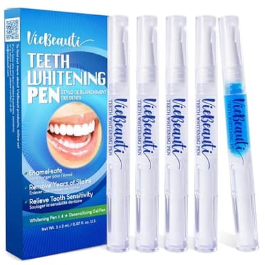 Teeth Whitening Pen Gel Kit: 35% Carbamide Peroxide Gel for Stain Removal - No Sensitivity with Remineralizing Pen for a Brighter Whiter Smile Mint (5 Pack)