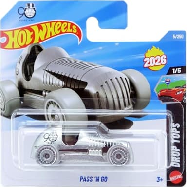Hot Wheels Pass 'N Go [Silver] Drop Tops 1/5, 5/250 New for 2026! 1:64 Scale Diecast Toy Vehicle