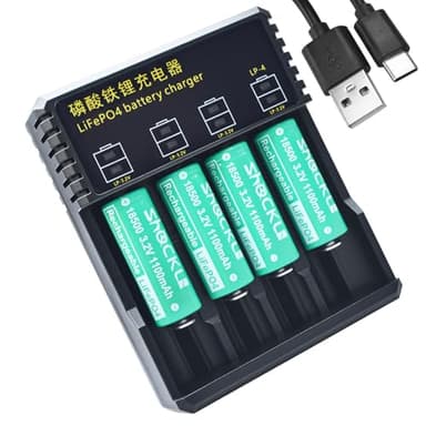 funkawa (4-Pack) 18500 3.2V LiFePO4 Solar Batteries with LiFePO4 Charger, 18500 3.2 Volt 1100mAh Lithium Iron Phosphate Rechargeable Solar Battery for Outdoor Solar Lights (Not AA Battery)