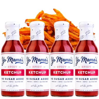 Yo Mama's Foods Keto Spicy Ketchup – Pack of (4) - No Sugar Added, Low Carb, Vegan, Gluten Free, Paleo Friendly, and Made with Whole Non-GMO Tomatoes!
