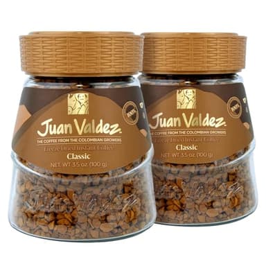 Juan Valdez Freeze Dried Instant 100% Colombian Coffee, 3.5 oz Jar, Pack of 2, Advanced Freeze-Drying Technique to Preserve Flavor and Aroma, Kosher