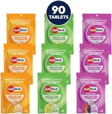 SaltStick Electrolyte FastChews - 90 Count Best Sellers Variety Pack of Resealable Chewable Electrolyte Tablets for Hydration, Salt Tabs - 120 Tablets